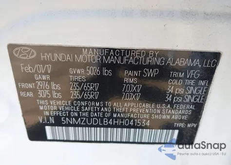 2017 Hyundai Santa Fe Sport 2.4L from USA, damaged, VIN 5NMZUDLB4HH041534